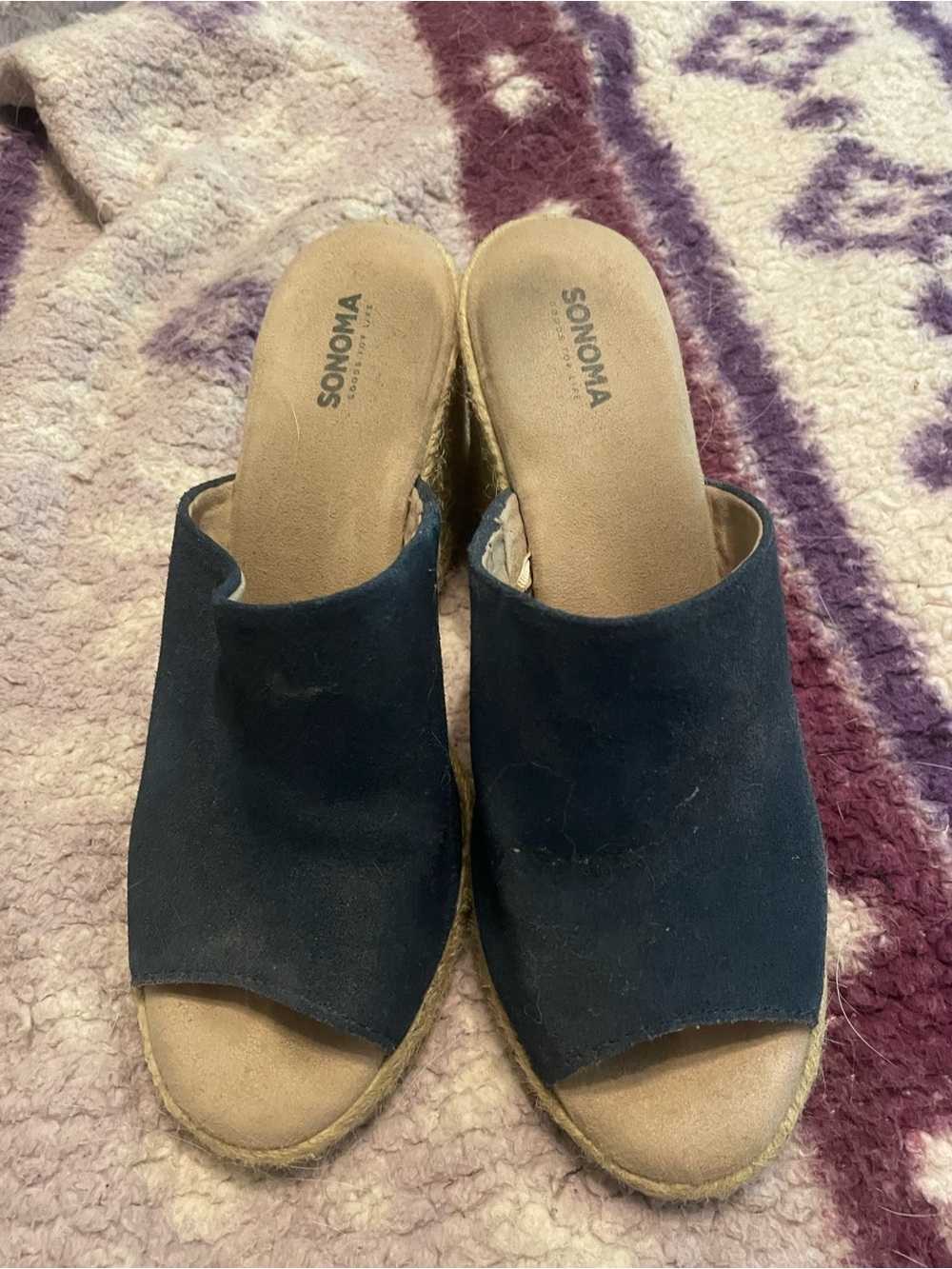 SONOMA Navy Suede Open-Toe Espadrille Mules